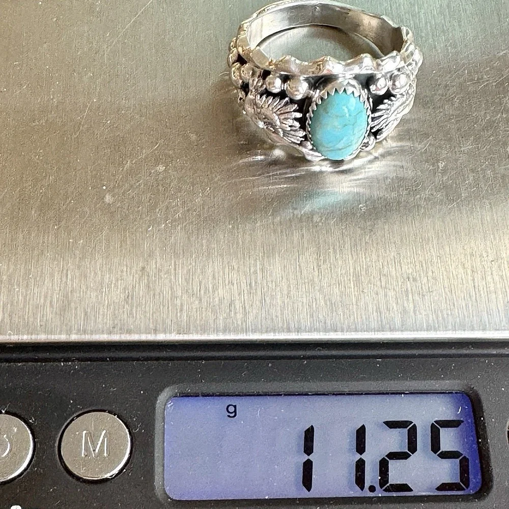 Navajo Eagle Mens Band Sz 13 Ring Turquoise Sterling Morgan Native American